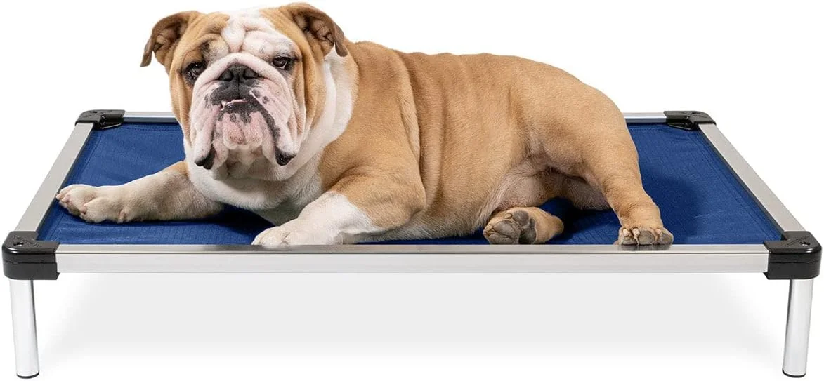 Weatherproof outdoor dog bed on a patio